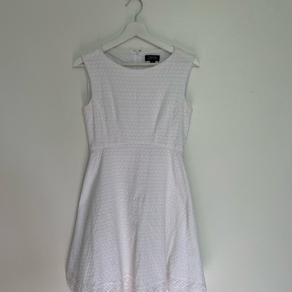 Tahari White Sleeveless A-Line embroidered summer dress